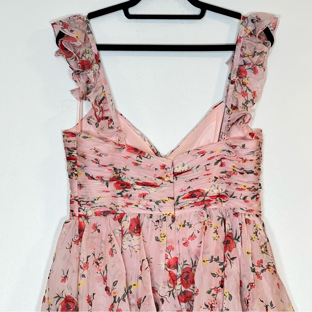 Mac Duggal 55816 Womens Pink Ruffled Sleeveless Draped Tiered Floral Print Gown - Picture 9 of 15